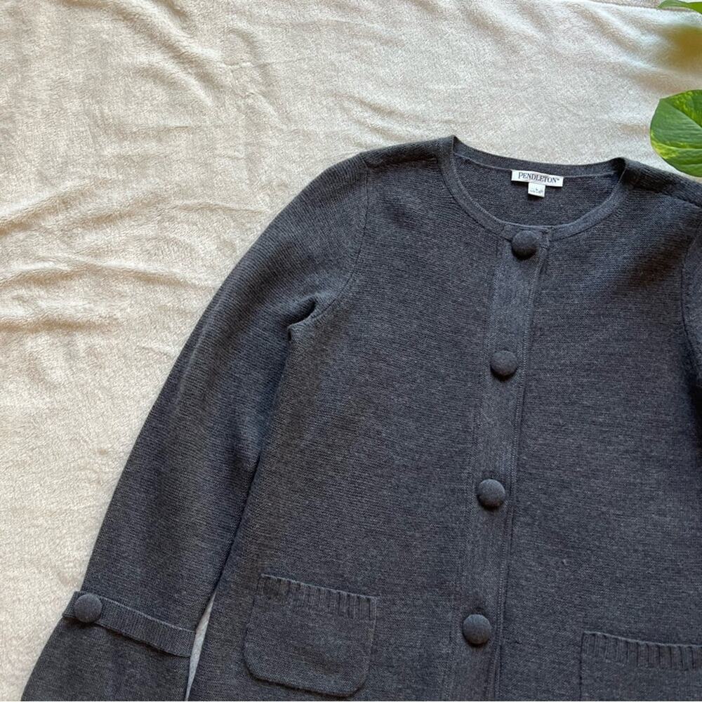 Pendleton Grey Merino Wool Button-Front Cardigan - image 2
